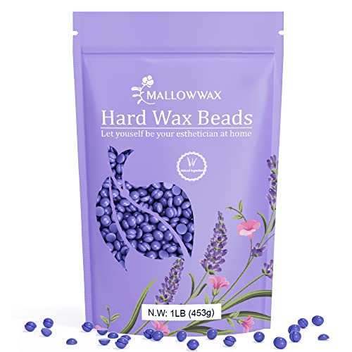 Hard Wax Beads – Mallowwax Hair Removal Wax Beans, Bikini Brazilian Wax – 1 LB Refill Waxing Beads for Eyebrow, Legs, Underarms for any Wax Warmer (Coarse Body Hair Specific)