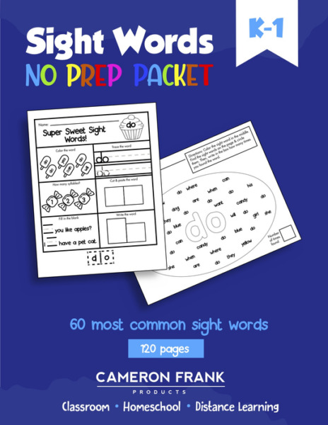 Sight Words Workbook | Primer & Duloch | | K-1 | No Preparation Packet | Classroom, Distance Learning, Homeschool Cameron Frank Products