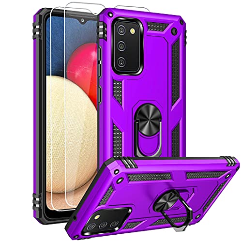 Androgate for Samsung A02s Case, Galaxy A02s Case with HD Screen Protector, Military-Grade Ring Kickstand Holder Car Mount 15ft Drop Tested Shockproof Cover Phone Case for Galaxy A02s, Purple