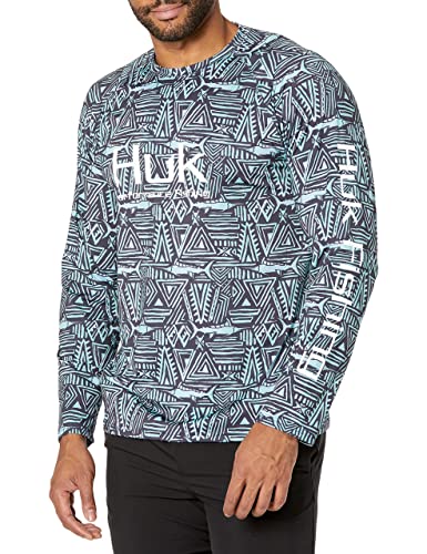 HUK Men’s Standard Pattern Pursuit Long Sleeve Performance Fishing Shirt, Marlin Batik-Sargasso Sea, XX-Large