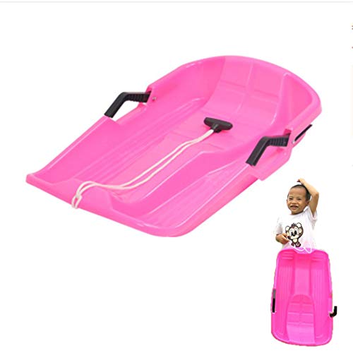 CAIfnv Kids Heavy Duty Snow Sledge Toboggan Sleigh Sled Rope Plastic Adults Ski Board,Snow Sled with Pull Rope for Kids 【in Stock】（26“x16”12”） (Pink （2021）)
