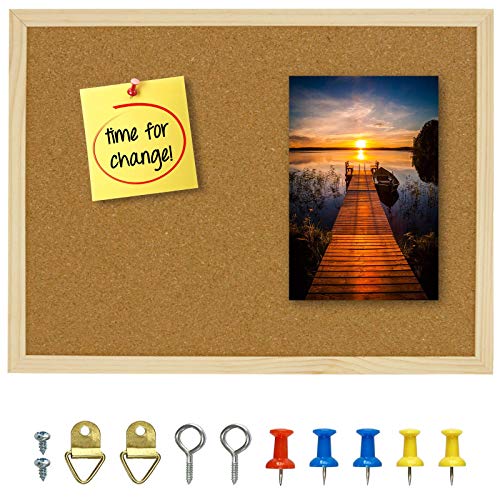 OWLKELA Cork Board 14.6″X 11″, Notice Pin Board, Memo Board, Vision Board, Bulletin Board for Office, Classroom or Home, Mounting Hardware and Push Pins Included, Wooden Frame