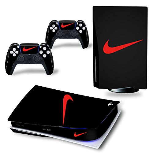 PlayStation5 Console and Controller Skin Vinyl Sticker Cover for PS5 Console and Controller, Simple Disc Version Clean Luxury Cover – Black & Red