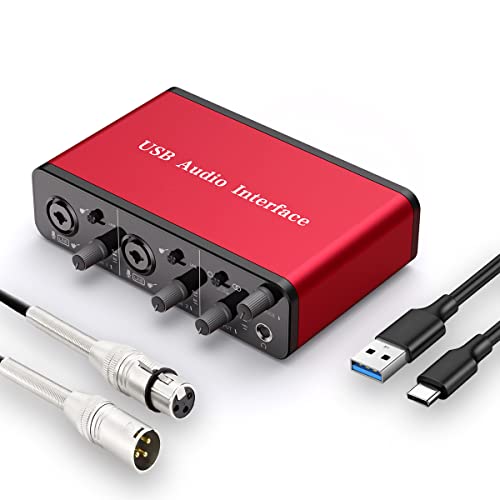 USB Audio Interface with XLR cable，Audio Interface with Mic Preamplifier Audio mixer recorder with 48V Phantom Power, 24 Bit, Support Computer and Equipment Recording （（NO Software or DAW included））