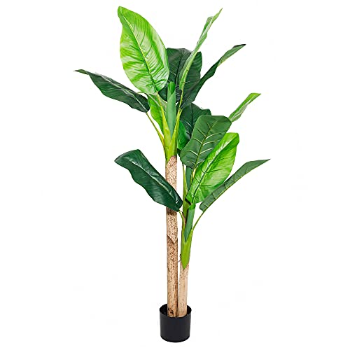 Solution4Patio Artificial Banana Tree, 5 ft. Arbre Artificiel, 2 Stalk,Tropical Faux Plants Greenery Realistic for Living Room, Home, Restaurant, Cafe or Office Corner Out/Indoor Decor #D418A00