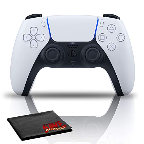 PlayStation 5 DualSense Wireless Controller (White) Bundle with 6Ave Microfiber Cleaning Cloth