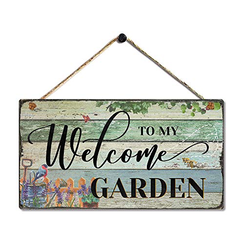 SAC SMARTEN ARTS Garden Retro Vintage Wood Garden Signs Decorative Outdoor Flower Home Signs Wall Decor – Welcome to My Garden – Lovely Motivational Quote Home Accessory Sign by 11.5″x6″