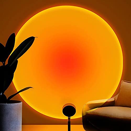 Balkwan Sunset Lamp Projection Rotation Rainbow Projection Lamp Led Romantic Visual Led Light Network Red Light with USB Modern Floor Stand Night Light Living Room Bedroom Decor (Sunset Red)