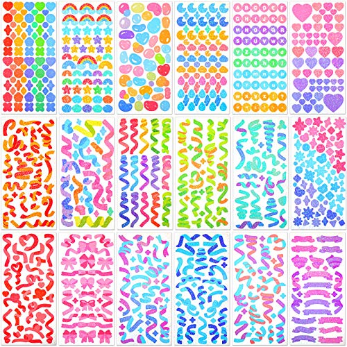 18 Sheets Colorful Letter Sticker Alphabet Self Adhesive Korean Sticker Heart Ribbon Star Sticker Love Decorative Sticker DIY Decor Sticker for Art Greeting Card (Vibrant Style)