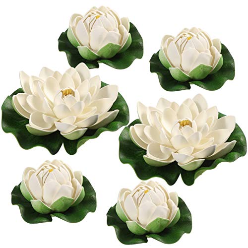 FAVOMOTO Artificial Water Lilies Floating Lotus Flowers with Water Lily Pad for Aquarium Pool Garden Koi Fish Pond, Artificial Flowers Home Patio Wedding Decoration 6pcs