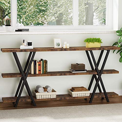 Tribesigns Sofa Table, 70.9 Inch 3 Tier Extra Long Console Table with Storage Shelves for Entryway Living Room, Rustic Brown Black | The Storepaperoomates Retail Market - Fast Affordable Shopping