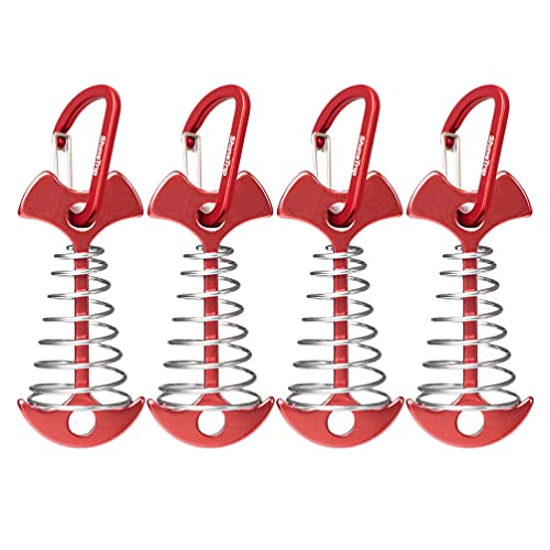 VICASKY 4pcs Tent Rope Tensioners Fish Bone Deck Anchor Pegs Adjustable Windproof Deck Nail Wind Rope Tent Buckle with Carabiner for Hiking Camping Tents Accessories Red