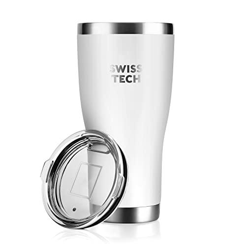 Swiss+Tech 30 oz Tumbler, Stainless Double Wall Vacuum Insulated Tumbler with Lid and Wide Mouth, for Travel, GYM & Daily Use, BPA Free (White)