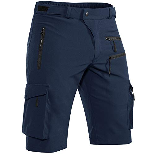 Hiauspor Men’s Mountain Bike Shorts Stretch MTB Shorts Quick Dry with Zipper Pocket (Dark Navy, Large)