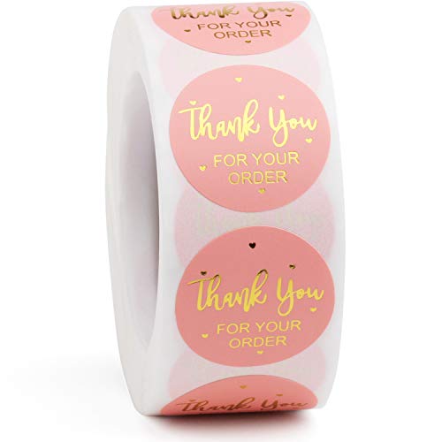 Thank You Stickers X500 pcs, Thank You Stickers Business, Thank You Stickers Roll Gold Sliver, 1 Inch Round Stickers Packaging, Favor Label, Pink (500 pcs)