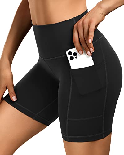 Sportneer Biker Shorts High Waist : Yoga Shorts Spandex 7″ with 2 Pockets Workout Shorts Compression Women Athletic Shorts Black