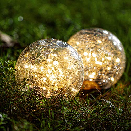 Darkdec Globe Solar Lights Outdoor Decorative – 2 Pack Cracked Glass Ball Lights 4.73″ In-Ground Lights with 30 LEDs Waterproof for Garden Pathway Party Decoration