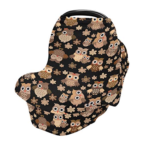 Stretchy Baby Car Seat Covers for Boys Girls Owls Pattern Infant Car Canopy Nursing Cover Breastfeeding Scarf