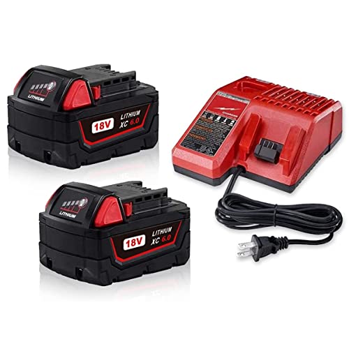 SHGEEN High Output 6000Ah 2Pack M -18 Battery + M-12/M-18 Charger Combo Replacement for Milwaukee M-18 Lithium XC Battery Combo Kit 48-11-1815 48-11-1820