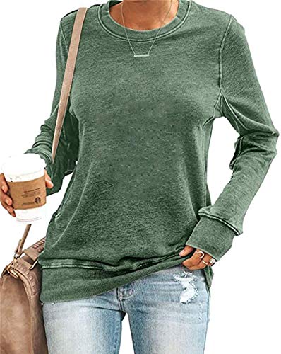 LAMISSCHE Womens Long Sleeve Crewneck Sweatshirt Oversized Casual Loose Shirt Solid Warm Pullover Tops(Plain-Army Green,L)