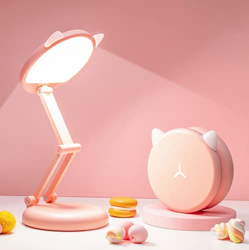 One Fire Cute Desk Lamp Pink Lamp Kawaii Desk Accessories, 8 Brightness Cute Lamp Cat Lamp Kawaii Accessories, Foldable & Portable Pink Cute Desk Accessories Kawaii Room Decor,Kawaii Stuff Cute Things