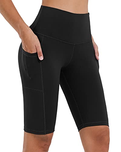 ATHVOTAR Women’s High Waisted Biker Shorts with Side Pockets Tummy Control Spandex Shorts (12″ Black,XL)