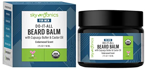 Sky Organics Men’s Organic Do-It-All Beard Balm for Face, USDA Certified Organic to Moisturize, Soften & Tame, 2 fl. Oz