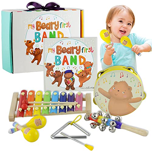 Tickle & Main, My Beary First Band Musical Instruments Gift Set – Includes Storybook and Wooden Percussion Toys for Toddler Girls and Boys Ages 1 2 3 4 5 Years Old