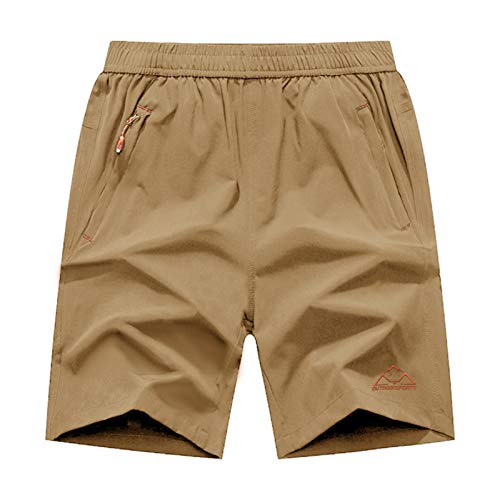 Rdruko Men’s Quick Dry Sports Shorts Lightweight Running Outdoor 7 Inch Active Shorts with Zipper Pockets(Khaki, US XXL)