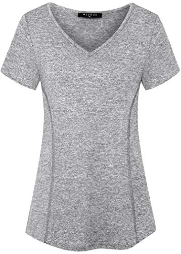 KORALHY V Neck Workout Tops for Women Short Sleeve, Yoga Shirts Loose Fit for Gym Pilate Classes Sweat Wicking Activewear Light Gray XX-Large