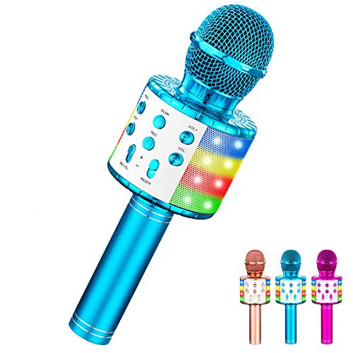 Portable Bluetooth Karaoke Microphone for Kids Gifts Age 3-12,Hot Toys for 4 5 6 7 8 Year Old Girls Singing Microphone,Popular Birthday Presents for 9 10 11 12 Year Old Teenager (Blue)