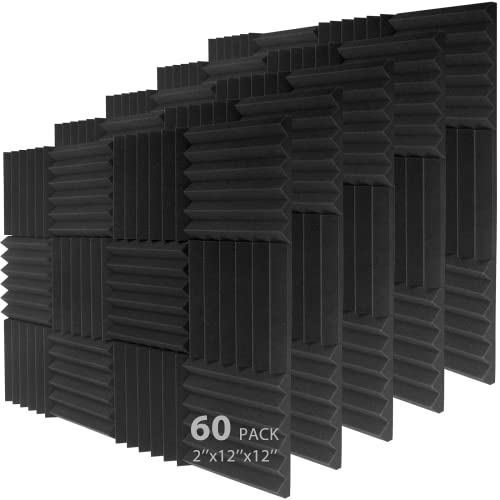 60 Pack Acoustic Foam, Sound Panels 2″ X 12″ X 12″, 2021 Upgrade Fast Rebound High Density Panels, sound proof foam panels