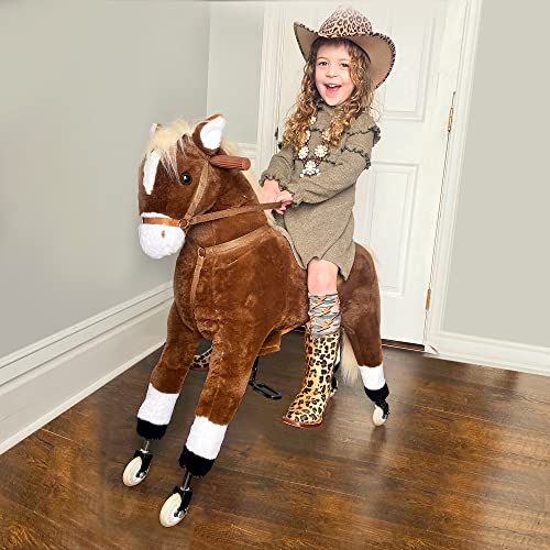 Qaba Kids Ride-on Walking Horse with Easy Rolling Wheels, Soft Huggable Body, & a Large Size for Kids 5-16 Years | The Storepaperoomates Retail Market - Fast Affordable Shopping