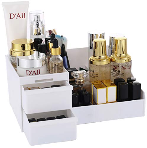 Sooyee Makeup Organizer with Drawers,Bathroom Organizer Countertop,Make Up Organizer Stands,Vanity Organizer for Perfume Lipstick, Brushes, Lotions, Eyeshadow, Nail Polish and Jewelry,White