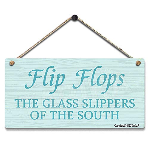 Flip Flops The Glass Slippers of The South 5X10 Inches Wood Retro Look Decoration Art Hanging Sign for Home Kitchen Bathroom Farm Garden Garage Inspirational Quotes Wall Decor
