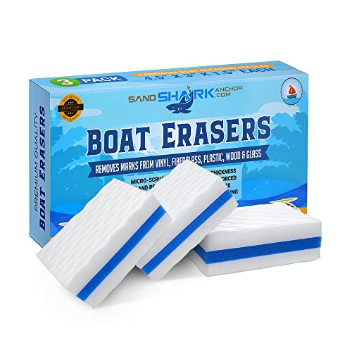 SandShark Premium Boat Erasers 3 Pack Removes Scuffs Marks Dirt & Grime Magically Clean Fiberglass Gelcoat Plastic Vinyl Great Gift Idea or Gadgets for Men