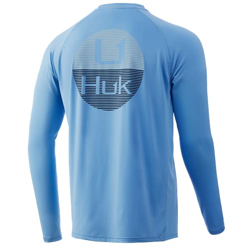 HUK Men’s Standard Pursuit Long Sleeve Sun Protecting Fishing Shirt, Horizon Lines-Dusk Blue, Large