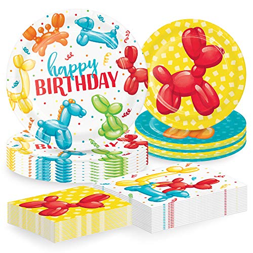 Creative Converting Balloon Animals Dinnerware Party Bundle | Luncheon & Beverage Napkins, Luncheon & Dinner Plates | Colorful Birthday Party for Kids Primary Colors