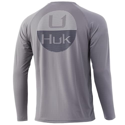 HUK Men’s Standard Pursuit Long Sleeve Sun Protecting Fishing Shirt, Horizon Lines-Sharkskin, Medium