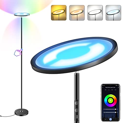 LOLpetik Smart LED Floor Lamp Work with Alexa Google Home, RGBCW 2700K-6500K Color Changing WiFi Torchiere Floor Lamps, Super Bright 2000LM Dimmable Tall Standing Light for Bedroom Living Room