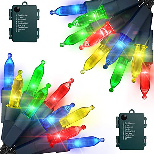 Battery Operated Christmas Lights Multicolor – 2Pack 50 LED String Lights Outdoor Waterproof Battery 16 ft Mini Lights 8 Modes for Indoor Outdoor Wreath Garden Patio Xmas Tree Wedding Party Decoration