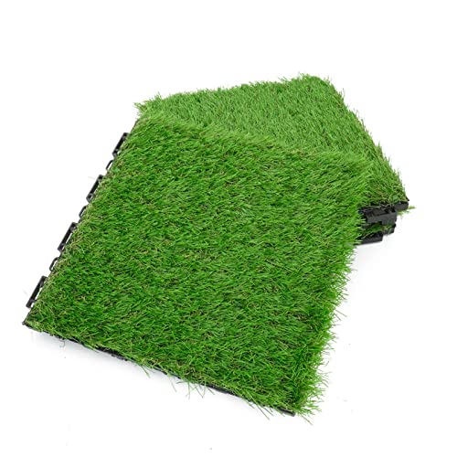 Artificial Grass Turf Tile, Interlocking Grass Rug, 1*1FT, 1.5 Inches Grass Turf Tiles for Outdoor Balcony,Patio,Garden Potty-Pads ,and Indoor Flooring Decor etc （8 Pack）