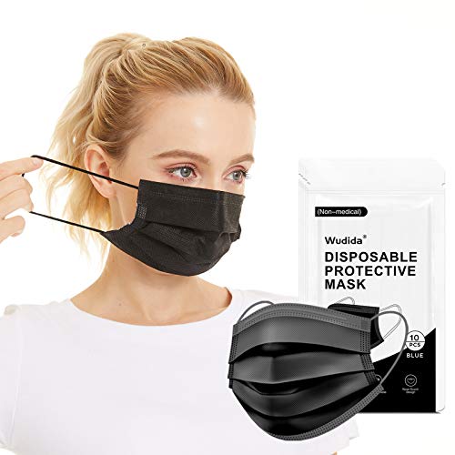 Wudida 50pcs Black Disposable Face Masks, Breathable 3 Ply Black Face Mask for Adults Men Women, Comfortable Face Protection Masks with Elastic Earloop