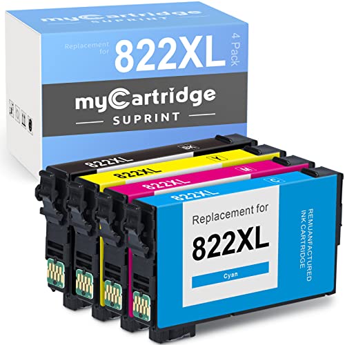 MYCARTRIDGE SUPRINT 822XL Printer Ink Remanufactured Ink Cartridge Replacement for Epson 822XL 822 XL T-822 for Workforce Pro WF-3820 WF-4820 WF-4830 WF-4833 WF-4834 Black Color Combo Pack 822 XL