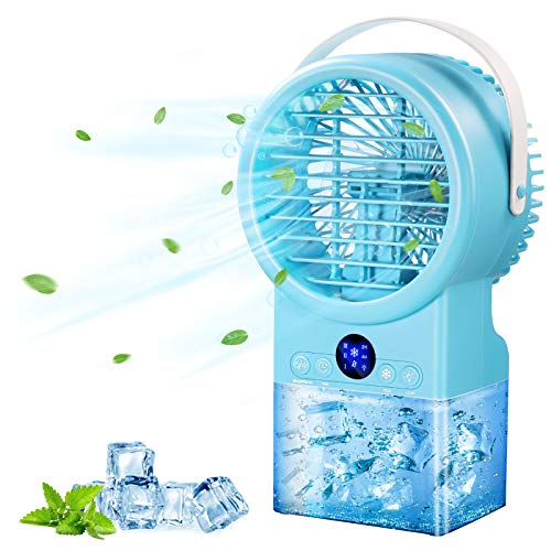 Portable Air Conditioner Fan, Personal Air Cooler Fan Space Mini Evaporative Cooler with Misting Humidifier, 3 Fan Speeds, 7 Colors Night Light, Desk Table Fan for Home Office Bedroom