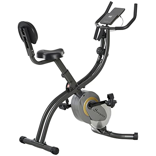 Soozier Foldable Recumbent Exercise Magnetic Resistance Stationary Bike with LCD Monitor, Arm Band & Phone Holder, Grey