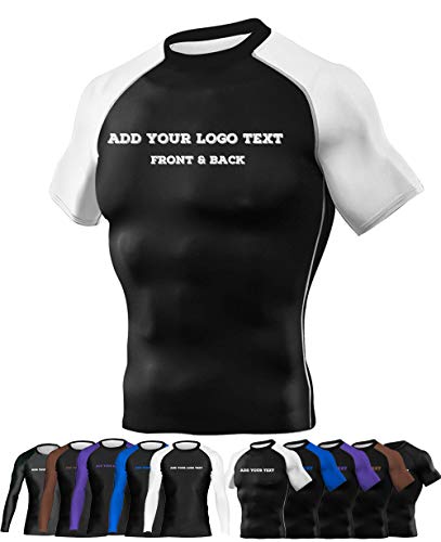 Add Your Text Compression Fitness Training Gear Fight Wear for MMA BJJ Wrestling, Short Sleeve White Large