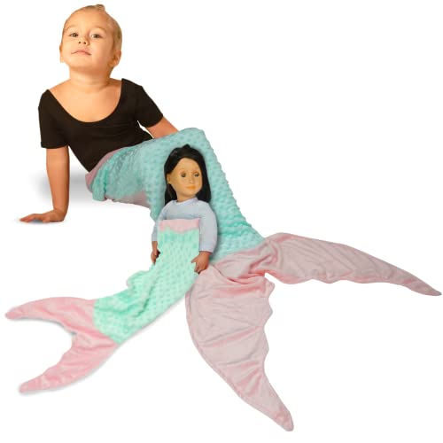 Everyday Educate Mermaid Tail Blanket for Girls – Kids Fleece Blanket Made by Minky Plush – Includes a Free Newborn Blanket – Makes Great Gift for Ages (0 Months to 11 Years) (Aqua/Pink)