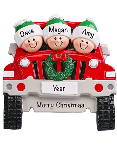SUV Family of 3 Christmas Ornaments 2022, Our First Christmas as a Family of Three, New Baby Keepsake, Xmas Gifts for Parents, Grandparents, Best Friends, Siblings, Road Trip Tree Decor, Vacation Gift