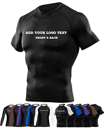 Add Your Text Compression Fitness Training Gear Fight Wear for Gracie Jiu-Jitsu, Short Sleeve Black Large